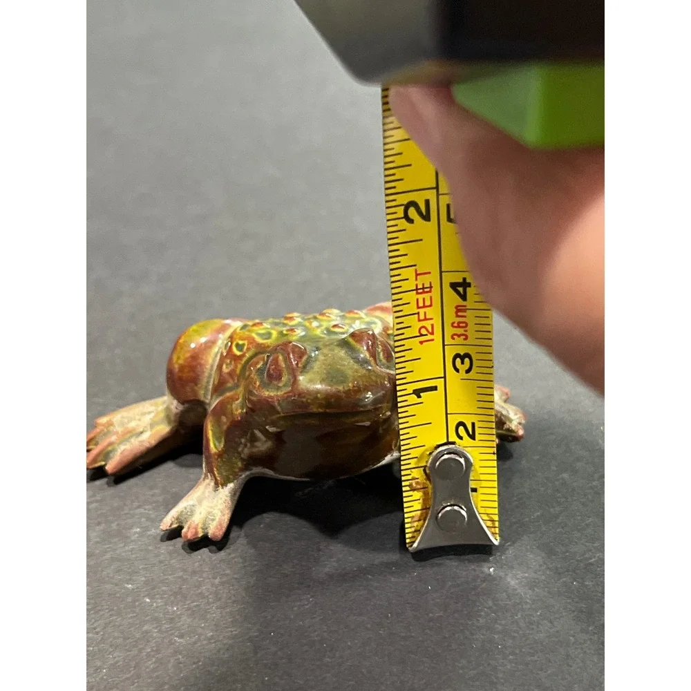 Vintage Ceramic Frog Figurine Brown Green Glazed Pottery Toad Miniature Decor